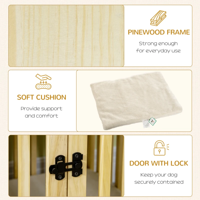 PawHut Wooden Dog Crate Furniture, with Bowl, Storage, Cushion, for Small Dogs - Natural Finish