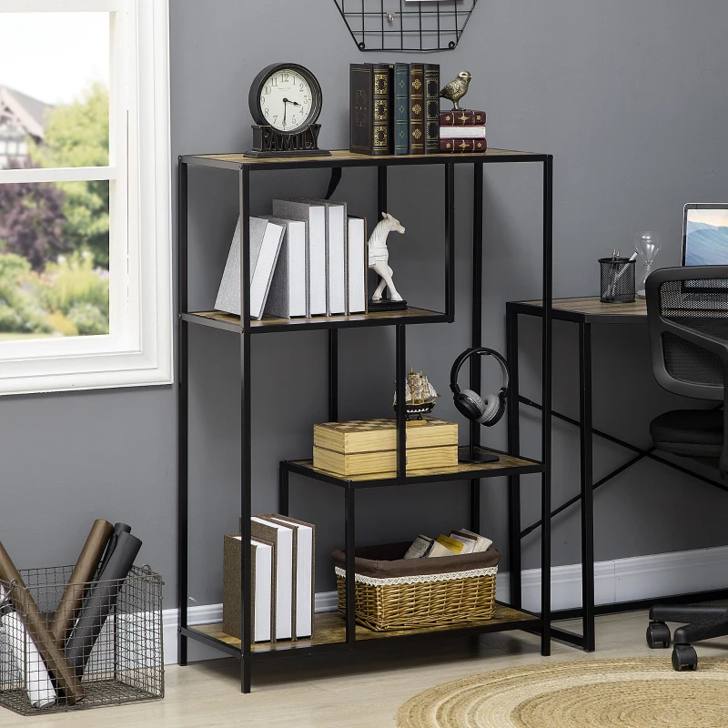 HOMCOM Libreria Moderna 4 Ripiani Stile Industriale in Legno e Metallo, 83x34x180cm, Marrone