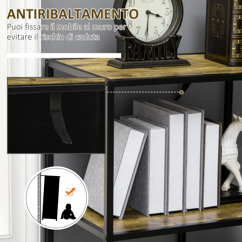HOMCOM Libreria Moderna 4 Ripiani Stile Industriale in Legno e Metallo, 83x34x180cm, Marrone