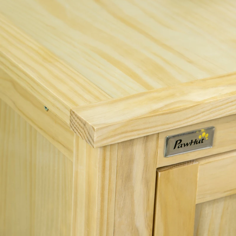 PawHut Wooden Dog Crate Furniture, with Bowl, Storage, Cushion, for Small Dogs - Natural Finish