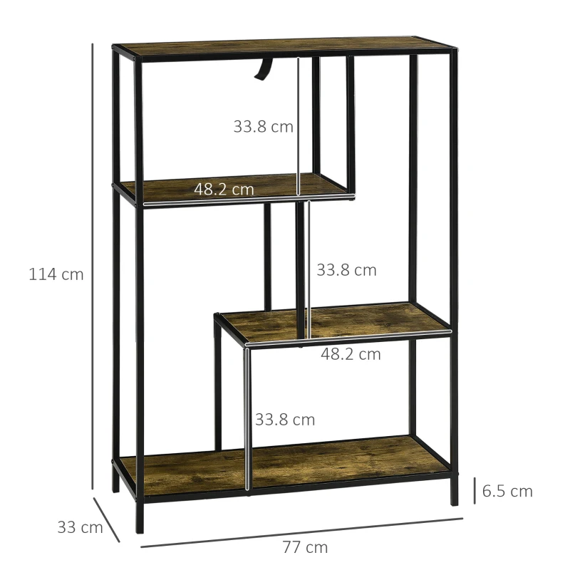 HOMCOM Libreria Moderna 4 Ripiani Stile Industriale in Legno e Metallo, 83x34x180cm, Marrone