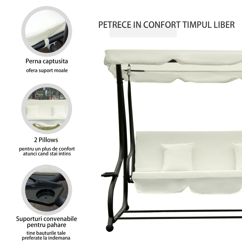 Outsunny sezlong gradina, rabatabil, 200×120×164cm, crem