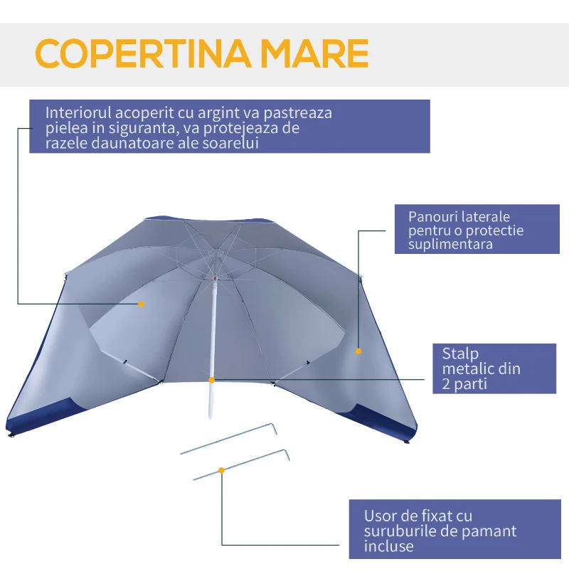 Outsunny Umbrela Parasolara 2 in 1 din Poliester Fier cu Geanta de Transport 210x 222cm