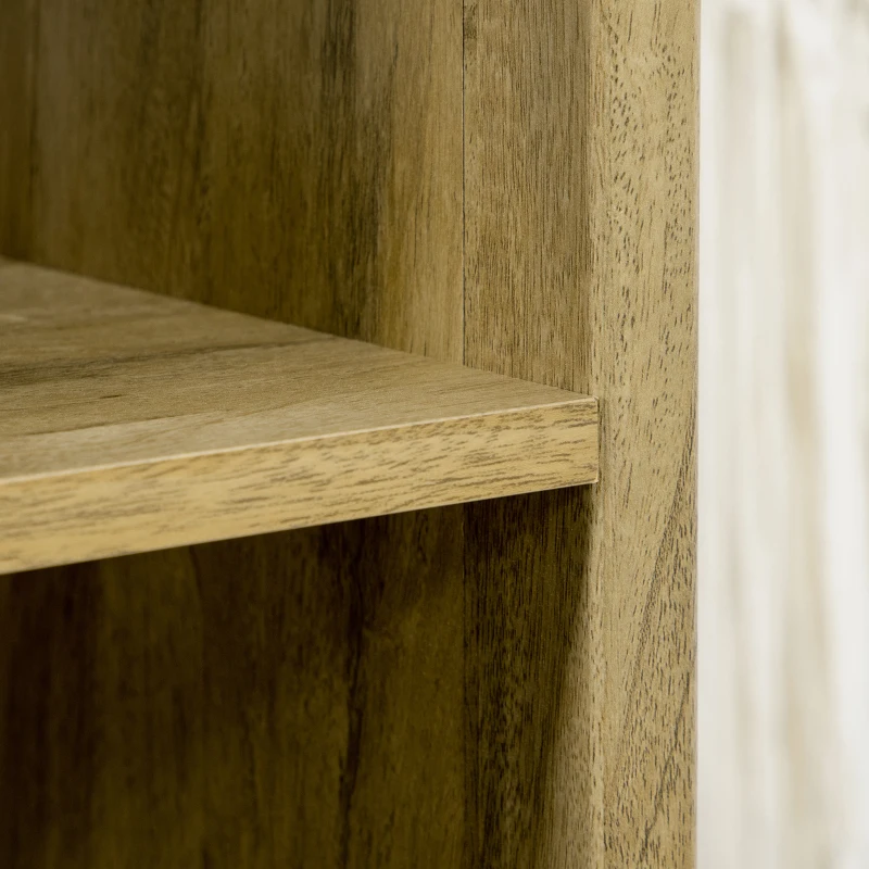 HOMCOM Bibliothèque style naturel 3 étagères placard 2 portes aspect bois et cannage 80 x 37 x 163 cm bois naturel