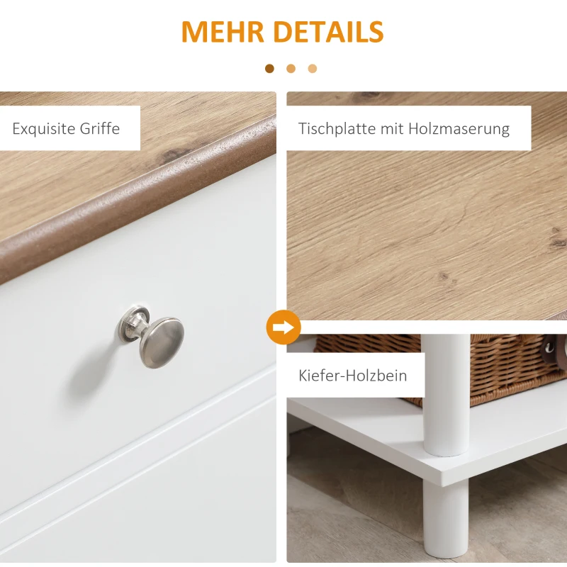 HOMCOM Sideboard, Buffetschrank, 2 Schrankfächer, 2 Schubladen, Tischplatte mit Holzmaserung, weiß, 100 x 35 x 81,5cm