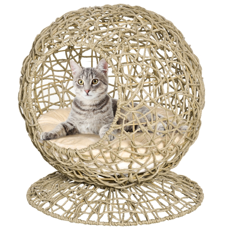 PawHut Wicker Cat Bed Elevated Rattan Kitten Basket Pet Den. House Cozy