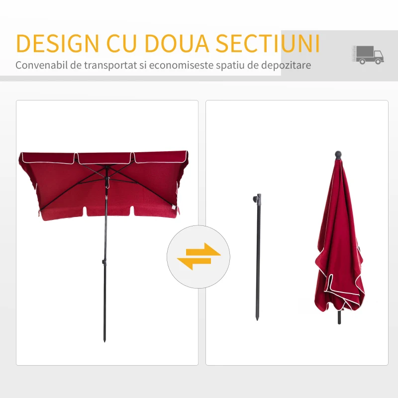 Outsunny Umbrela de Gradina Dreptunghiulara Reglabila in aluminiu, Rosu