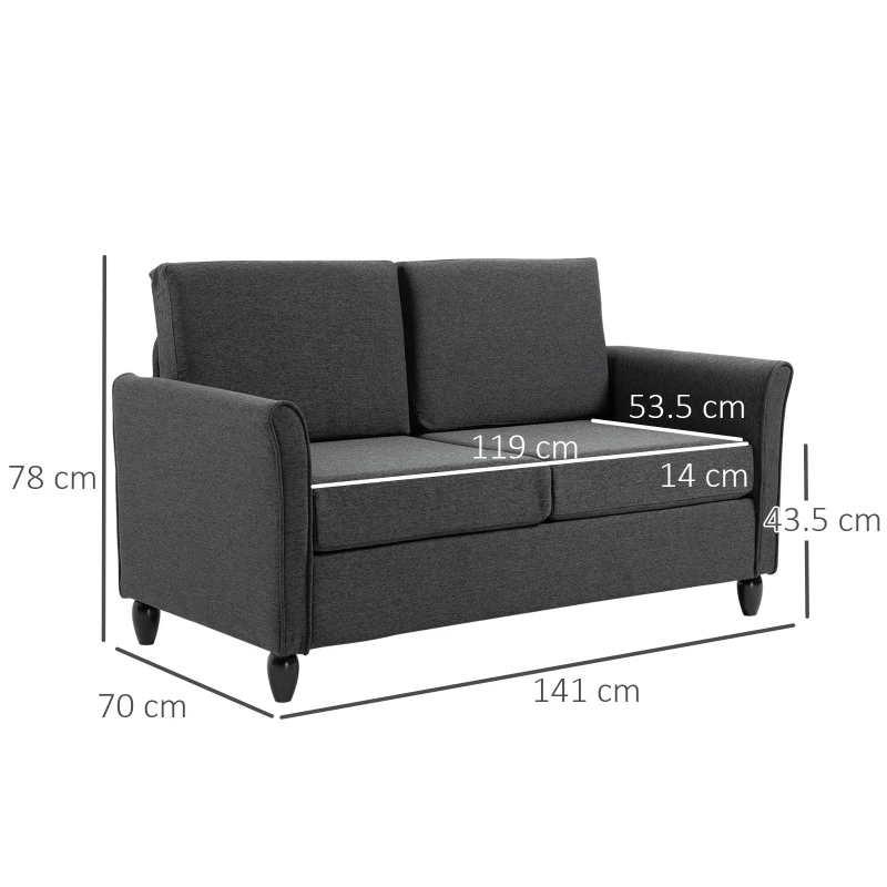 HOMCOM canapea 2 locuri, tapitata,141x70x78cm, gri(m-3)