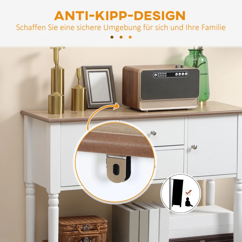 HOMCOM Sideboard, Buffetschrank, 2 Schrankfächer, 2 Schubladen, Tischplatte mit Holzmaserung, weiß, 100 x 35 x 81,5cm