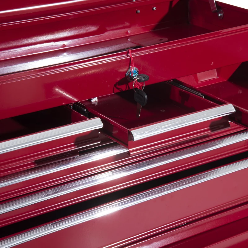 HOMCOM® mobiele werkplaatswagen, afsluitbaar met 16 schuifladen, rood / schuiflade gereedschapwagen wagen met wielen  gereedschapskist (rood)
