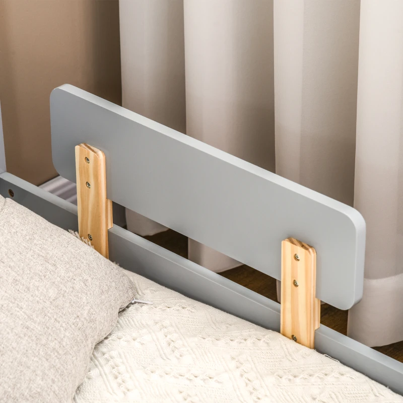 ZONEKIZ Pat pentru copii 3-6 ani cu stele si luna din MDF si PAL, 143x76x49 cm, culoare gri si lemn