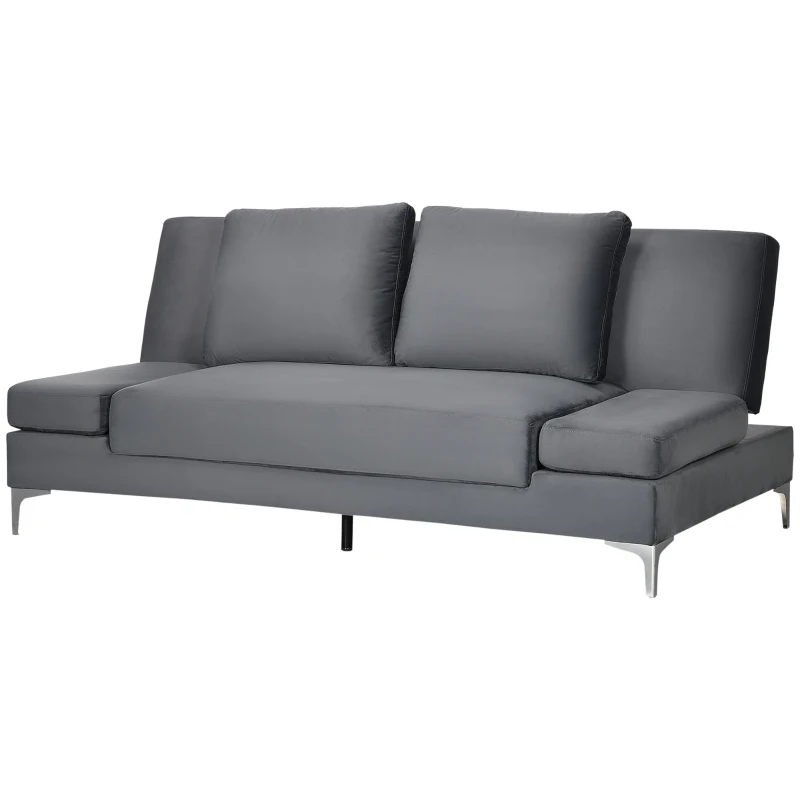 HOMCOM Canapea extensibila dubla cu cotiere reglabile in 9 pozitii si perne detasabile, eucalipt si structura metalica, gri