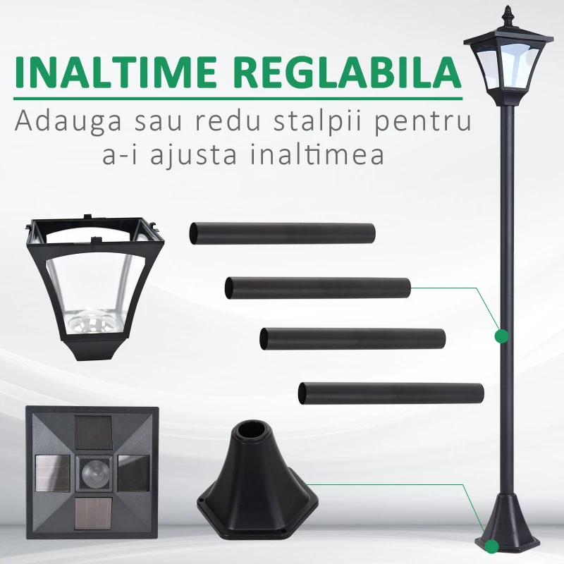 Outsunny Felinar de Gradina Led Panouri Solare, Negru, 120cm