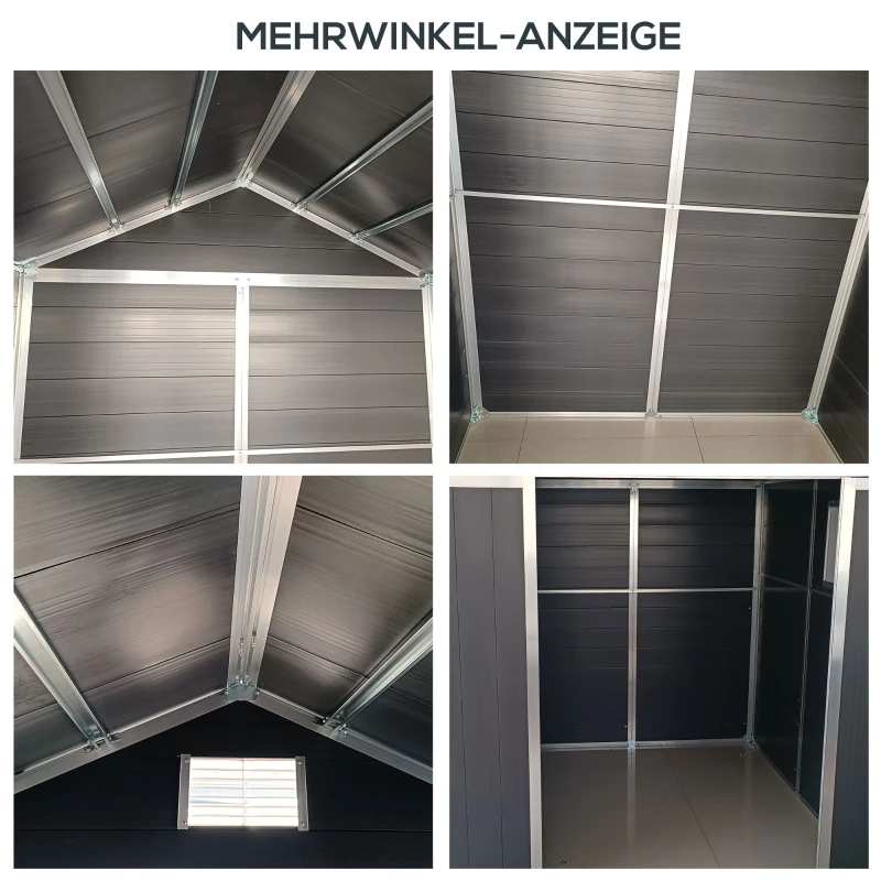 Outsunny Gerätehaus mit Fenster Aluminium Geräteschuppen mit Schloss Schlüssel Gartenhaus Garten Schuppen Grau PVC 186 x 183,5 x 218 cm