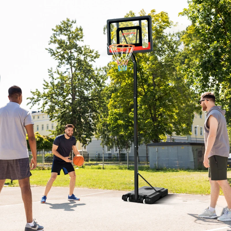 SPORTNOW 2.1-2.6m Adjustable Basketball Hoop and Basketball Stand w/ Backboard and Weighted Base, Portable on Wheels, Black