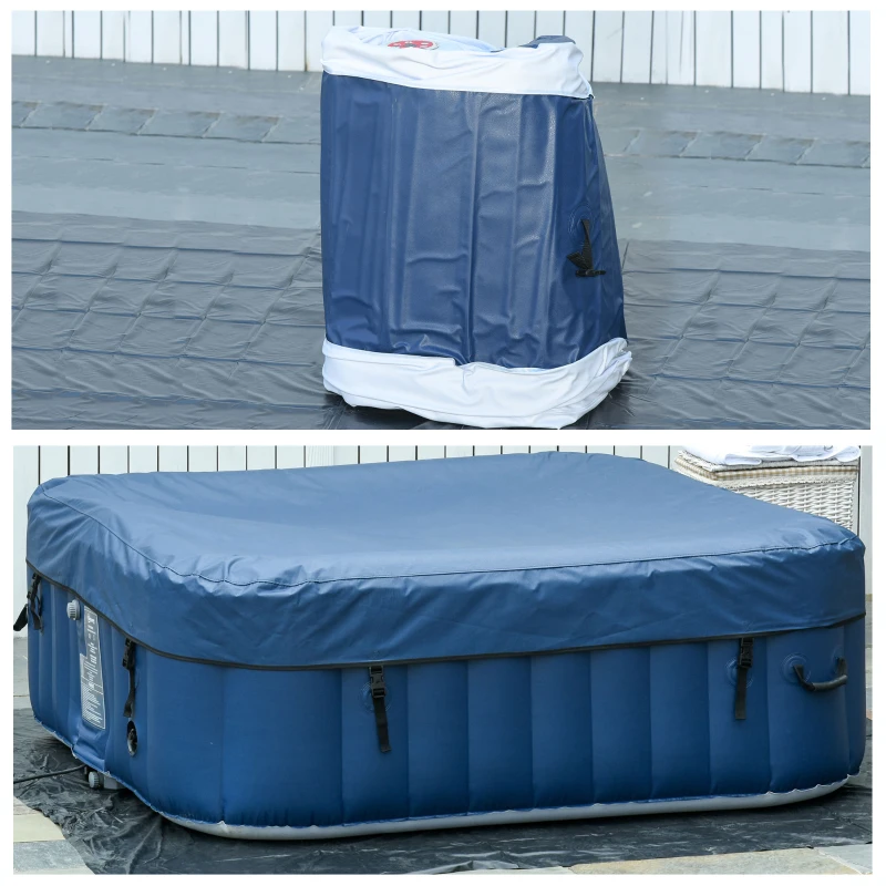 Outsunny Spa Gonflable carré 4 Personnes dim. 1,85L x 1,85l x 0,65H m - 910 litres 100 Jets de Massage - Fonctions Chauffage Filtration - Liner PVC Blanc Bleu