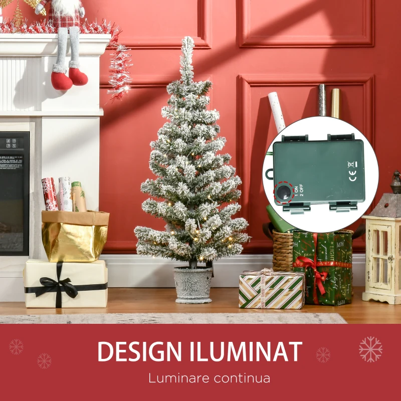 HOMCOM Brad de Craciun Artificial Inzapezit 60 de Lumini LED Albe si 116 Ramuri Verzi