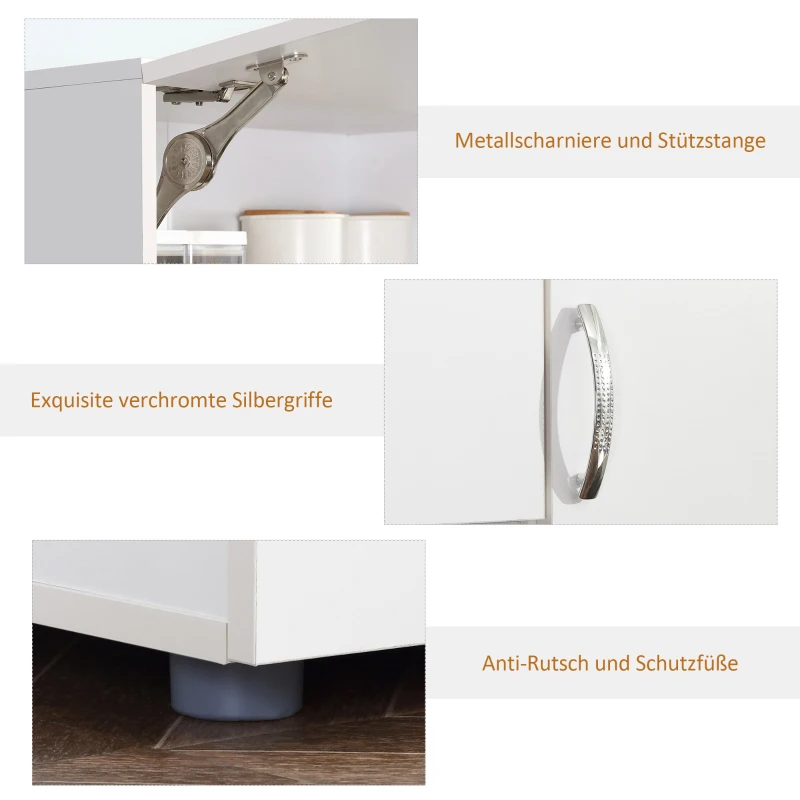 HOMCOM Küchenschrank Aufbewahrungsschrank Sideboard mit 3 Schubladen Hochschrank mit verstellbaren Ablagen Kommode Weiß 89x 39,5 x 168 cm