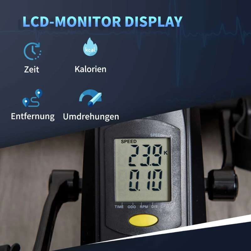 HOMCOM Mini Heimtrainer Beintrainer 5 Widerstandsstufen Mini Bike Pedaltrainer Trainingsrad Fahrradgerät mit LCD-Display verstellbar Stahl Schwarz+Blau 54 x 44 x 40 cm