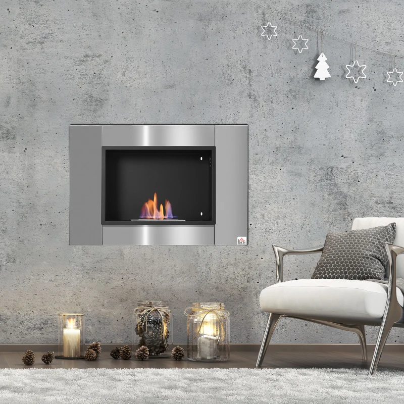 HOMCOM Wall Fireplace Ethanol Fireplace Ventless Real Flame 1.5L Burner