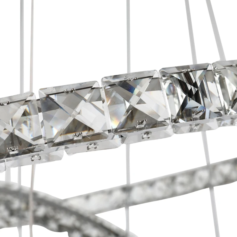 HOMCOM Candelabru de Cristal cu Suspendare cu 3 Inele Reglabile, Lustra cu Lumini tip LED, Plafoniera De Cristal Ф60x110cm