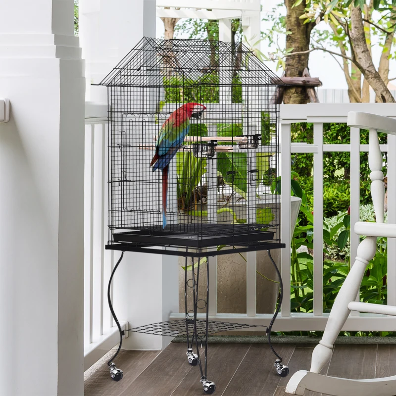 Pawhut Metal Bird Cage 51x51x135 cm-Black