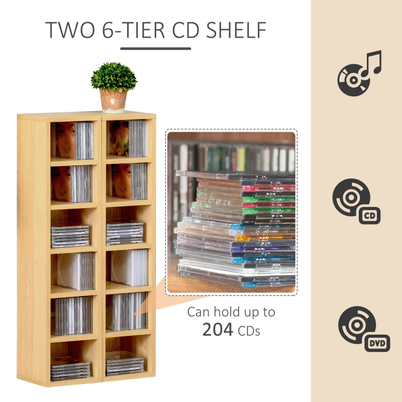 Homcom Set de 2 Dulapuri cu rafturi Mobilier 6 Rafturi in Lemn MDF 21X19.2X88.3cm