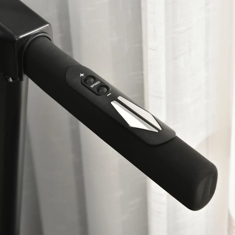 HOMCOM Cinta de Correr Cinta Estática de Correr Plegable Velocidad hasta 12,8 km/h con 12 Programas Superficie Grande 122x40 cm Pantalla LED Portabotellas Ritmo Cardiaco y Ruedas 142x66x127 cm Negro