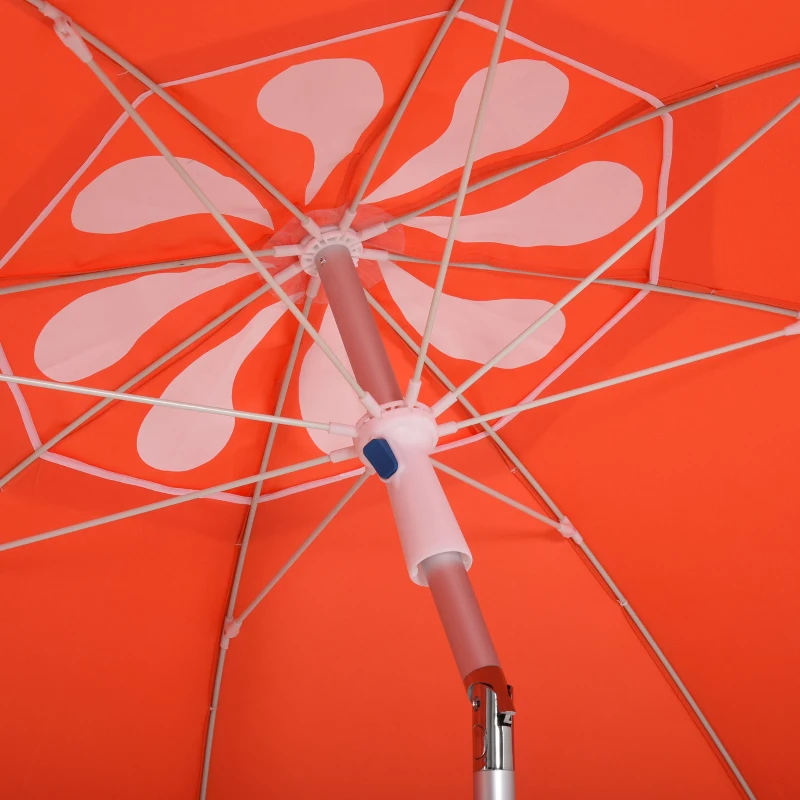 Outsunny 2m Arced Beach Umbrella, Portable Parasol with Tilt and Adjustable Height, Carry Bag, Outdoor Sunshade Shelter with 8 Fibreglass Ribs, Orange