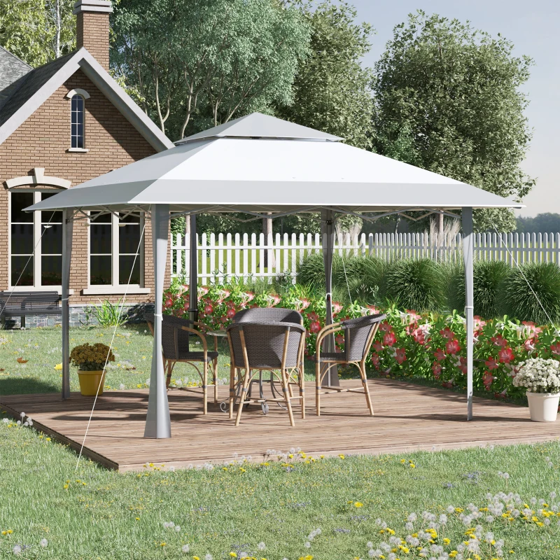 Outsunny 4 x 4m Pop-up Gazebo Double Roof Canopy Tent with UV Proof, Roller Bag & 3-Level Height Adjustable Outdoor Party, Steel Frame, Grey