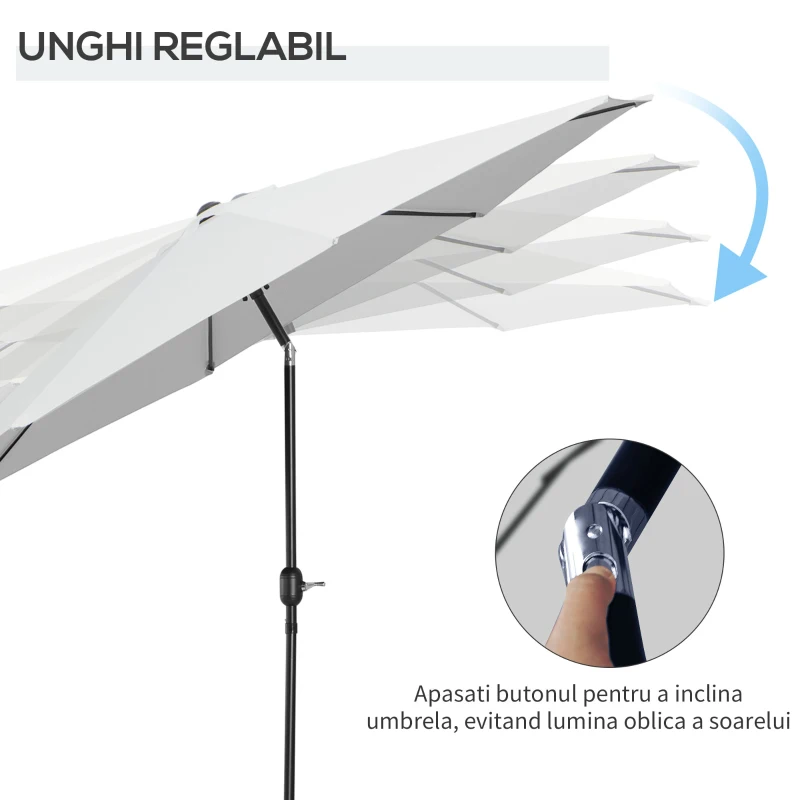 Outsunny Umbrela de Gradina Φ300cm cu Manivela Reglabila din Metal si Poliester, Alb
