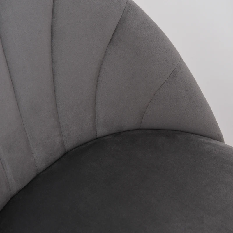 HOMCOM Set de 2 Scaune de pranz capitonate cu spătar tip scoică fără cotiere, picioare metalice, gri