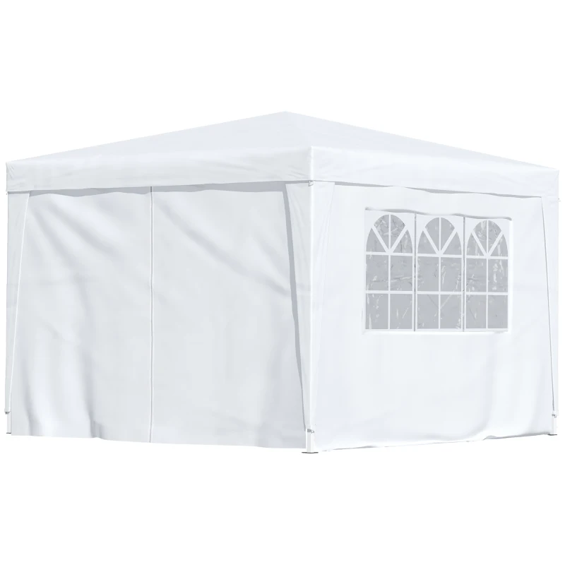 Outsunny 3 x 3 m Garden Pop Up Gazebo, Wedding Party Tent Marquee, Water Resistant Awning Canopy with Sidewalls, Windows, Carry Bag, White