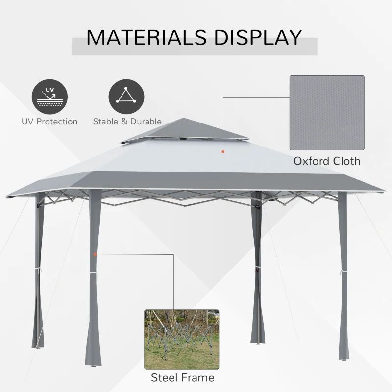 Outsunny 4 x 4m Pop-up Gazebo Double Roof Canopy Tent with UV Proof, Roller Bag & 3-Level Height Adjustable Outdoor Party, Steel Frame, Grey