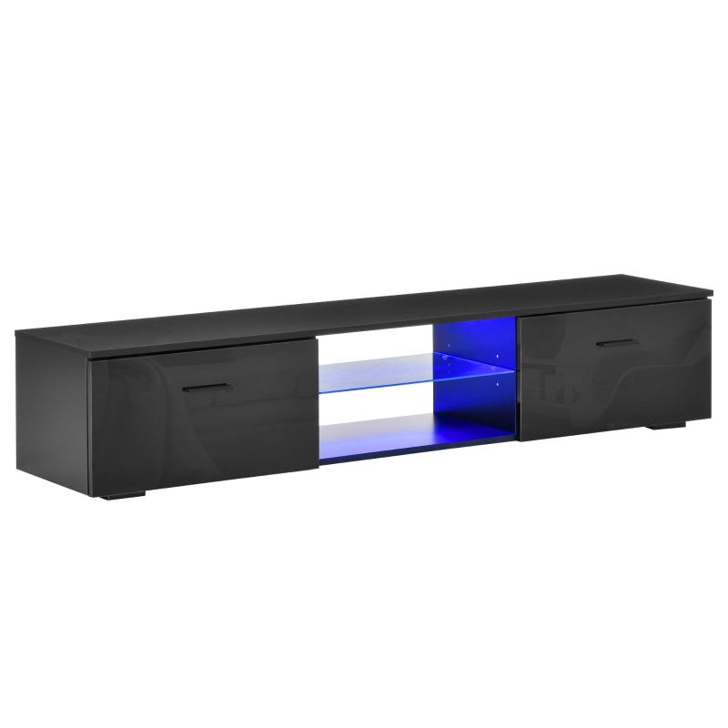 HOMCOM TV Stand Cabinet with High Gloss Front Door, LED RGB Lights and Remote Control for TVs up to 55", Media TV Console Table with Storage Cupboard, Black