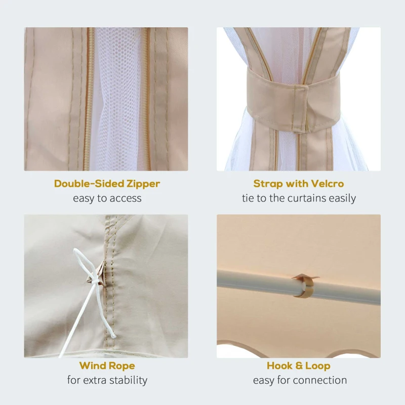 Outsunny Pavilion de Grădină din Poliester,Bej, 3.65x3.65m