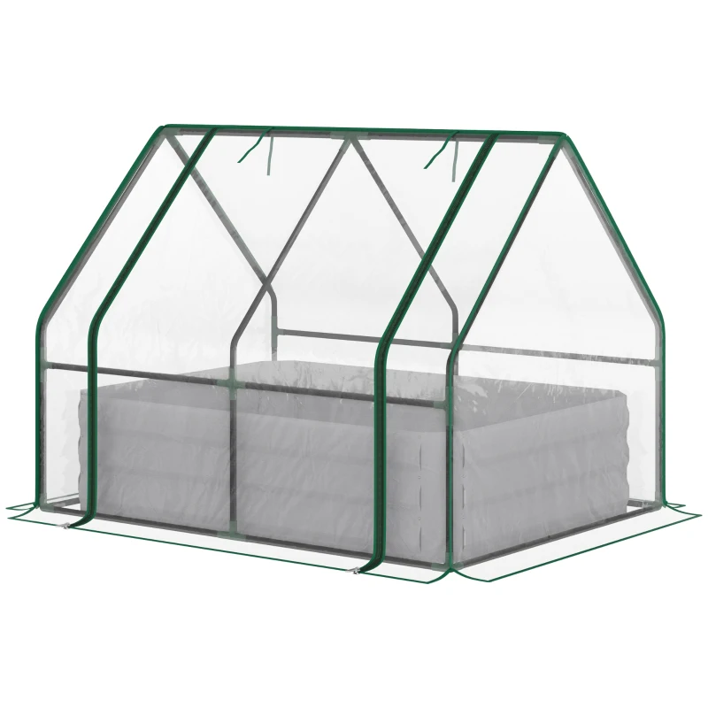 Outsunny Raised Garden Bed with Greenhouse, Steel Planter Box with Plastic Cover, Roll Up Window, Dual Use for Flowers, Vegetables, Fruits and Herbs, 127L x 95W x 92H cm, Clear