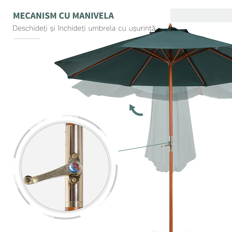 Outsunny umbrela de gradina, suport lemn, 270x250 cm, verde