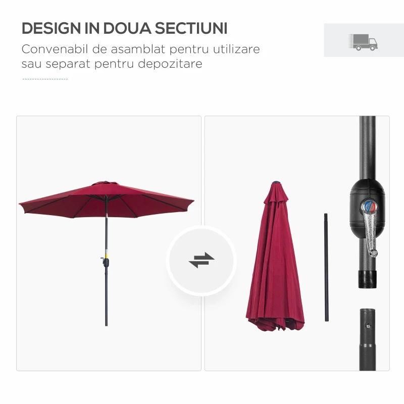 Outsunny Umbrela de Gradina Inclinabila 3x2.45m in Poliester Impermeabil, Rosu Bordeaux