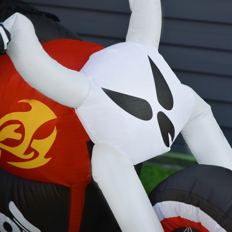 HOMCOM 1.8m Giant Inflatable Grim Reaper Motorcycle Halloween Decoration Ghost Flaming with LED Outdoor Air Blown Holiday Décor