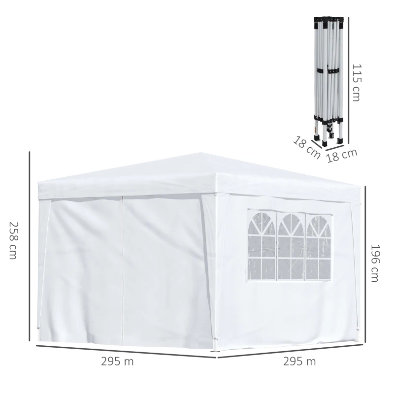 Outsunny 3 x 3 m Garden Pop Up Gazebo, Wedding Party Tent Marquee, Water Resistant Awning Canopy with Sidewalls, Windows, Carry Bag, White