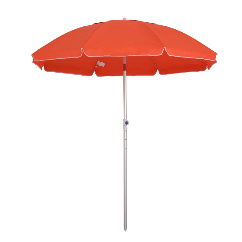 Outsunny 2m Arced Beach Umbrella, Portable Parasol with Tilt and Adjustable Height, Carry Bag, Outdoor Sunshade Shelter with 8 Fibreglass Ribs, Orange