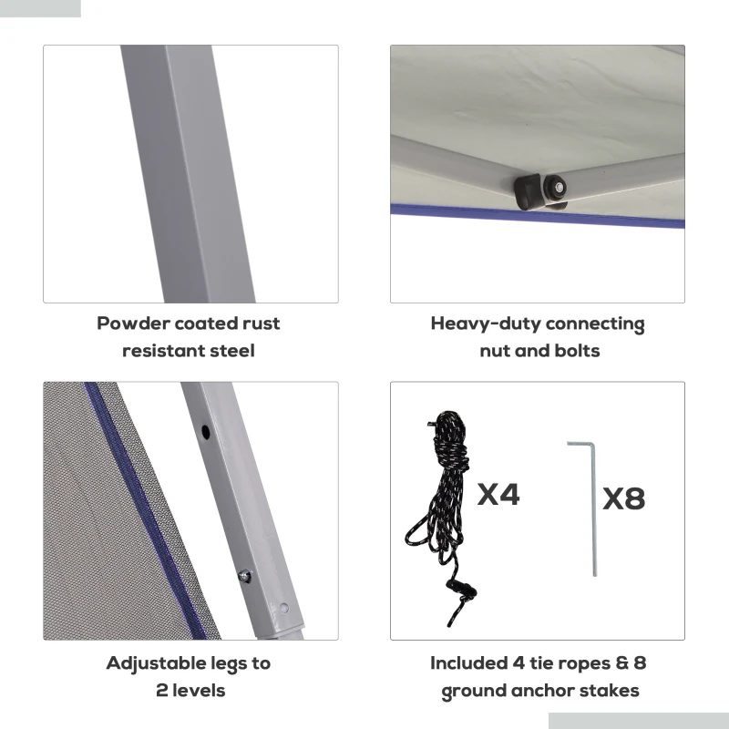 Outsunny Outdoor Garden Pop-up Gazebo Canopy Tent Sun Shade Event Shelter Folding with Adjustable Height, Mesh Screen Side Walls 3.5 M × 3.5 M Base / 3 M × 3 M Top, Blue