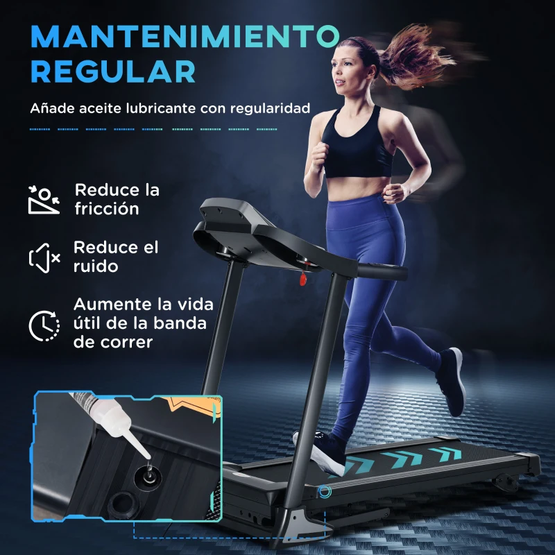 HOMCOM Cinta de Correr Cinta Estática de Correr Plegable Velocidad hasta 12,8 km/h con 12 Programas Superficie Grande 122x40 cm Pantalla LED Portabotellas Ritmo Cardiaco y Ruedas 142x66x127 cm Negro