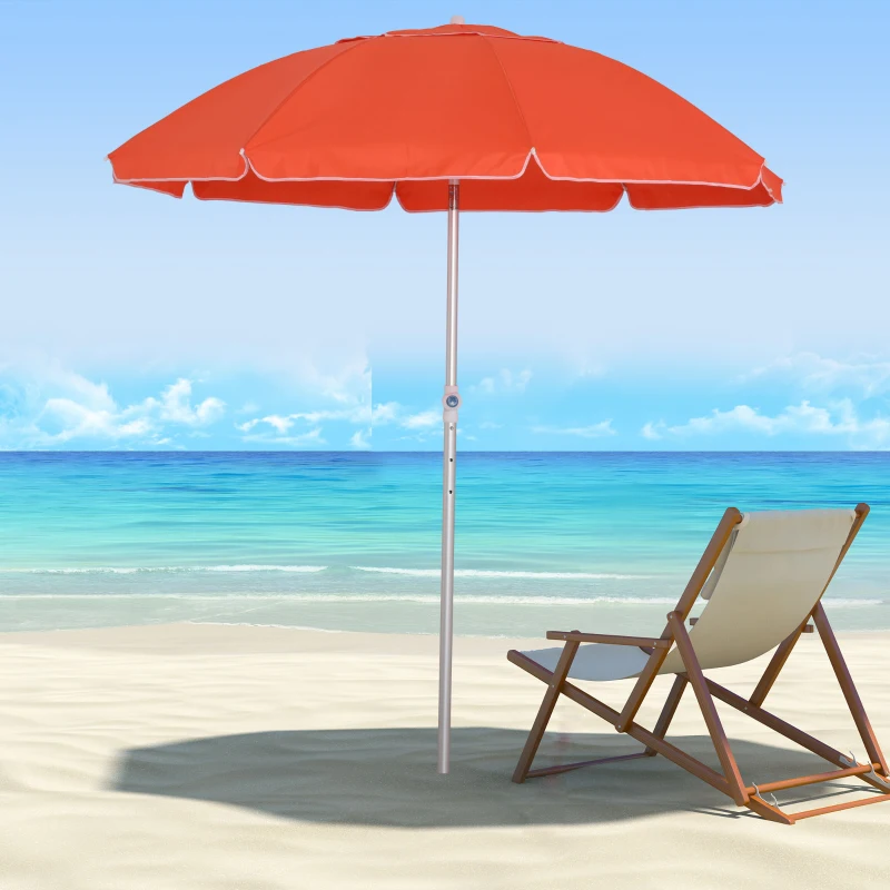 Outsunny 2m Arced Beach Umbrella, Portable Parasol with Tilt and Adjustable Height, Carry Bag, Outdoor Sunshade Shelter with 8 Fibreglass Ribs, Orange