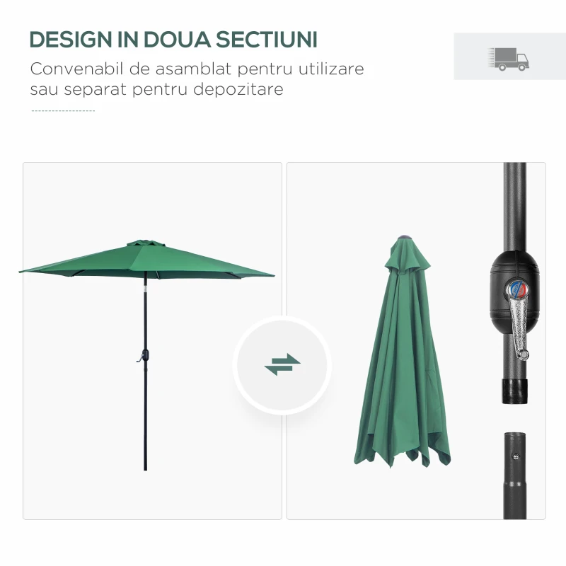 Outsunny Umbrela de Gradina cu Manivela si Inclinabila Φ300x245cm