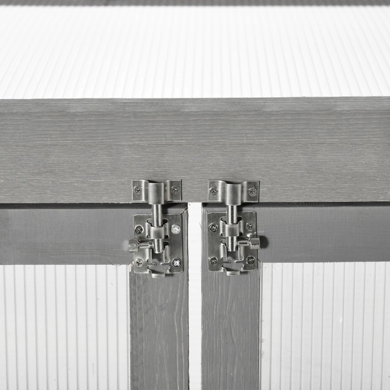 Outsunny 3-tier Cold Frame with Openable Top Cover and Double Doors, Garden Wooden Greenhouse with Storage Shelf, Polycarbonate Grow House for Plants, Flowers, Dark Grey