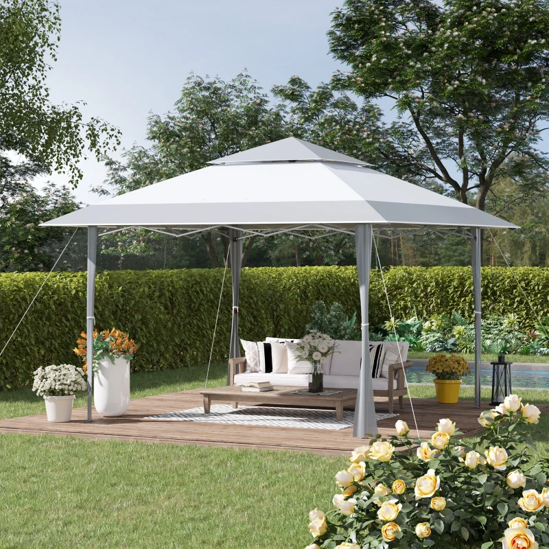 Outsunny 4 x 4m Pop-up Gazebo Double Roof Canopy Tent with UV Proof, Roller Bag & 3-Level Height Adjustable Outdoor Party, Steel Frame, Grey