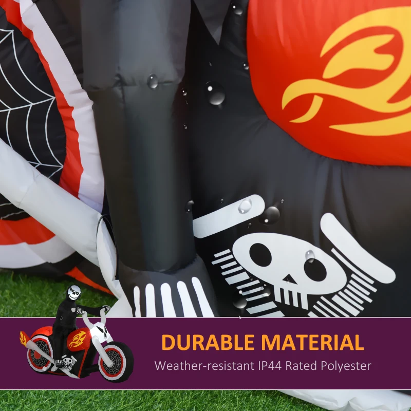 HOMCOM 1.8m Giant Inflatable Grim Reaper Motorcycle Halloween Decoration Ghost Flaming with LED Outdoor Air Blown Holiday Décor