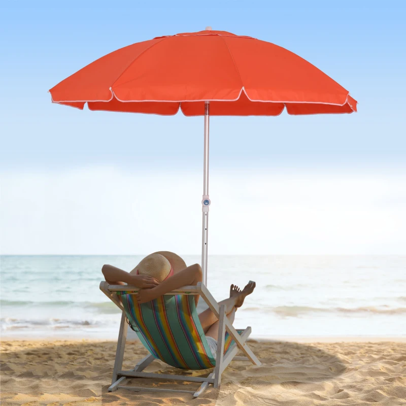 Outsunny 2m Arced Beach Umbrella, Portable Parasol with Tilt and Adjustable Height, Carry Bag, Outdoor Sunshade Shelter with 8 Fibreglass Ribs, Orange